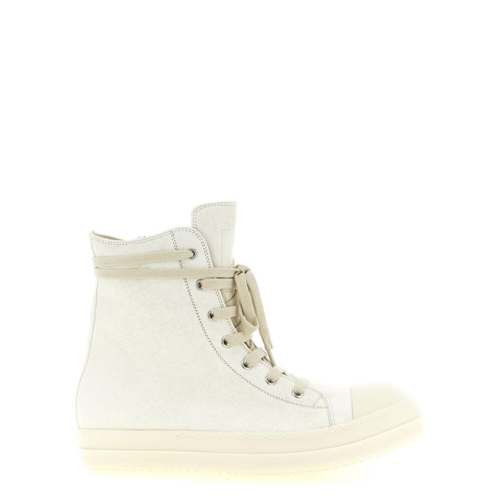 Rick Owens White Lamb Leather High Top Men's Sneakers